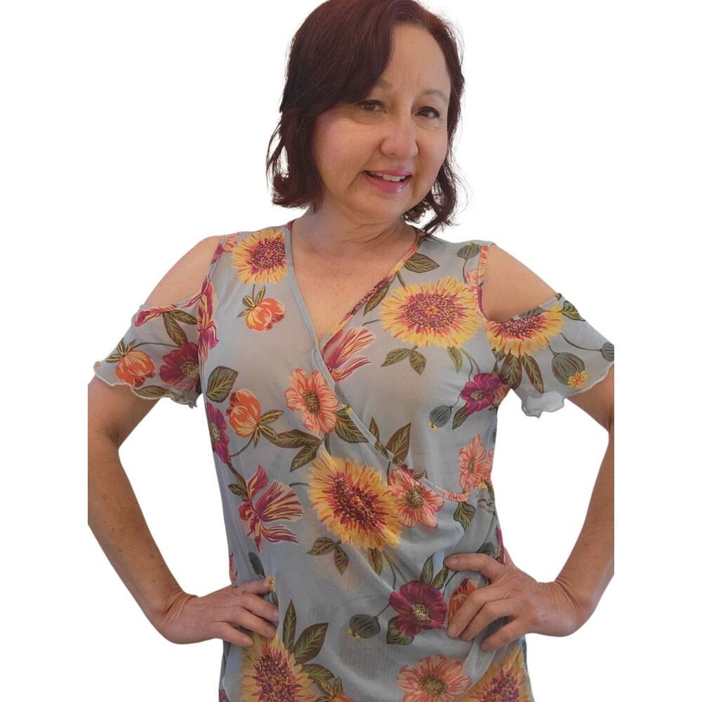 Vintage Y2k Cha Cha Vente Mesh Sheer Cold Shoulder top SM  fairy whimsy Feminine